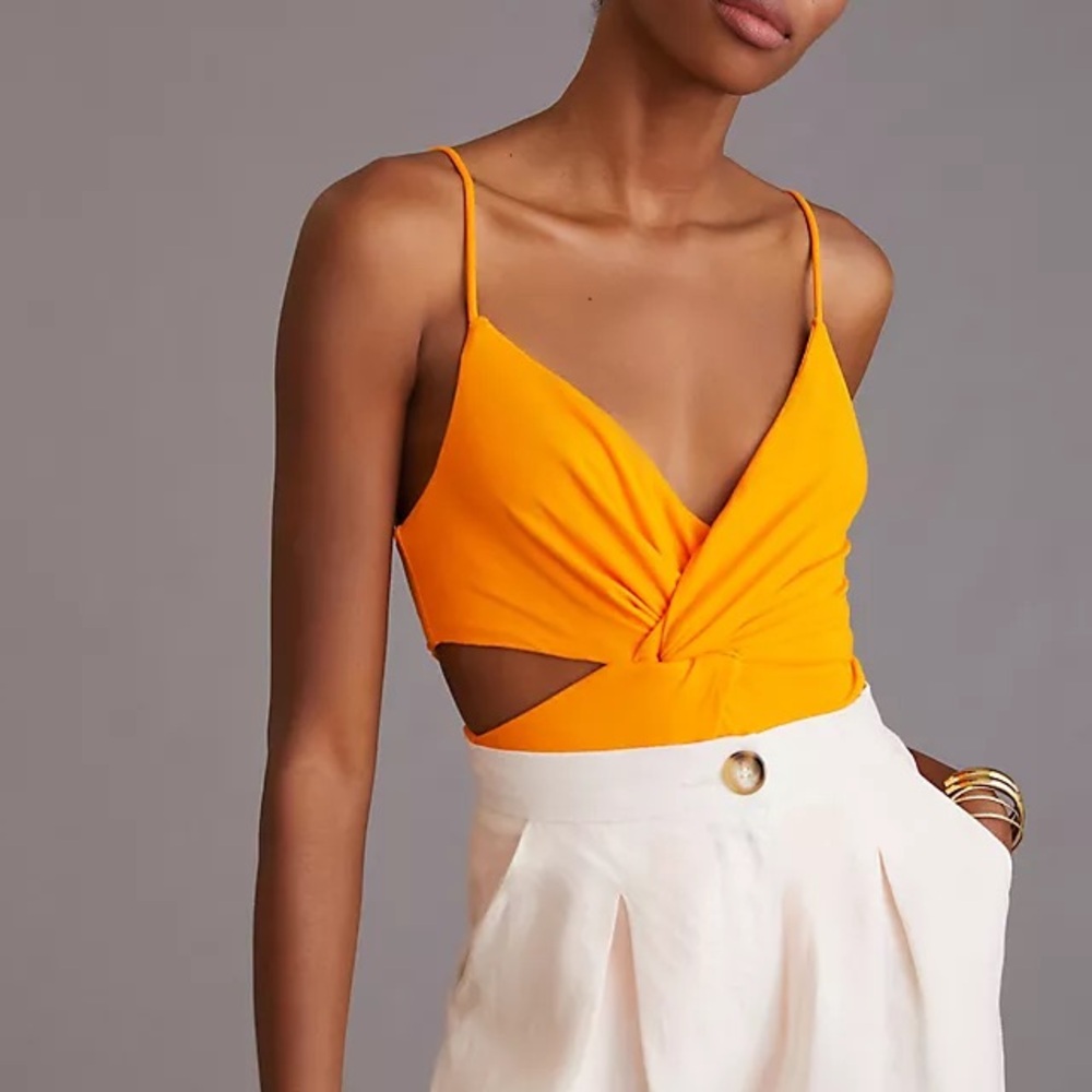 Astr Orange Twist-Front Bodysuit